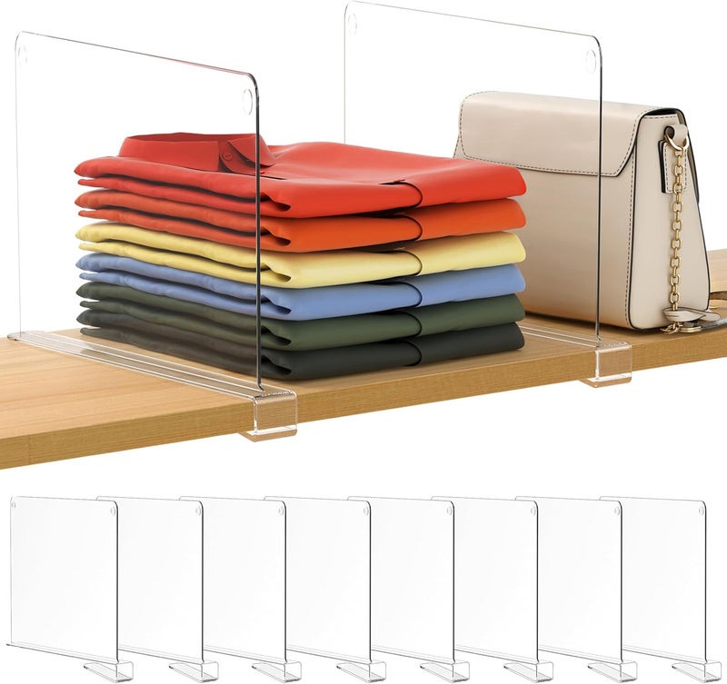 Famyards 8 Pack 12 Inches [Extra Tall Version] Clear Shelf Dividers for Organization, Acrylic Closet Shelf Vertical Shelves Organizer for Bedroom, Kitchen and Office - Image 1